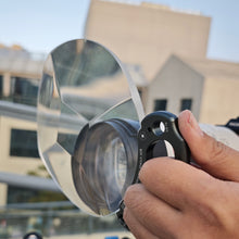 Load image into Gallery viewer, A photographer using the LLP V8 handheld prism filter to create a striking 4-quadrant ghosting effect on city lights.
