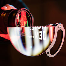 Load image into Gallery viewer, See the scale: this photo shows exactly how the large 150mm V5 filter compares in size to a lens when rigged on a magic arm, helping you visualize your own setup.
